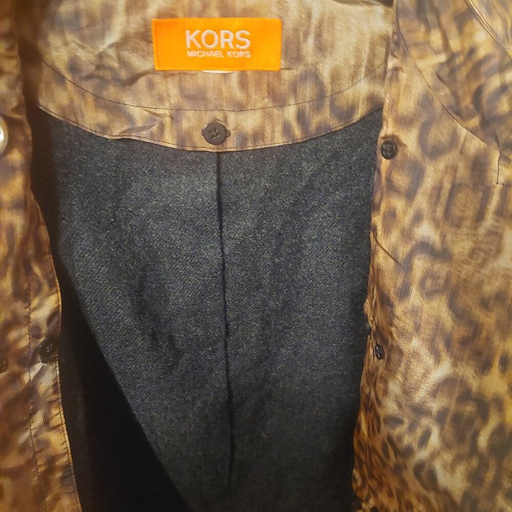 MICHAEL KORS Orange Label Leopard Trench Jacket Coat Sz L / XL GUC - Picture 6 of 8